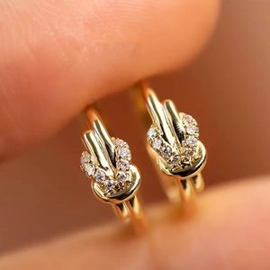 Twisted Knot Hoop Earrings with Zircon Inlay 
18K Gold Plated